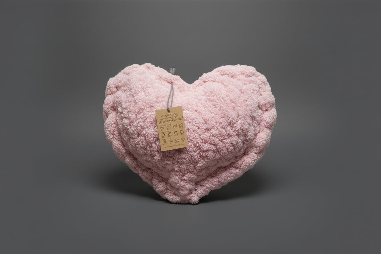 Pink chenille heart pillow
