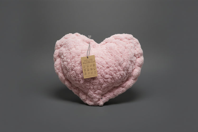 Pink chenille heart pillow